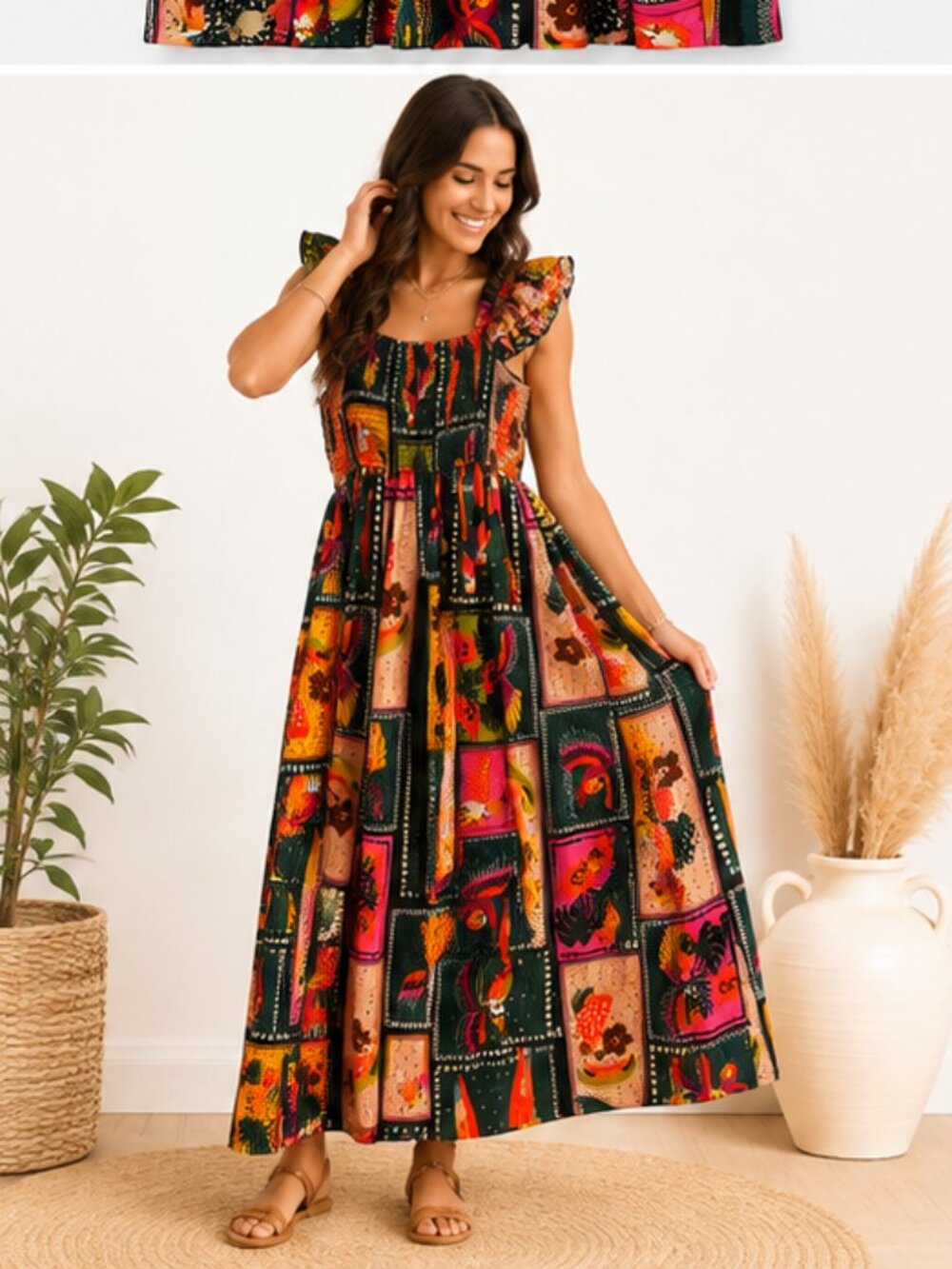Live 4 Truth Patchwork Boho Smocked Maxi Dress Size 1X NWT